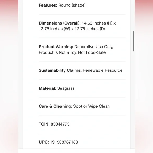 HEARTH & HAND NWT. Twisted Seagrass storage basket -large - Picture 6 of 6